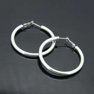 Fashion Tube Shape Shinning Silver Round Hoop Earrings  