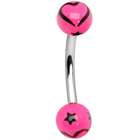 Body Candy Black and Hot Pink Starred Heart Eyebrow Ring