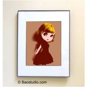 Blythe Doll (Sand Burgundy)  Framed Pop Art By Jbao (Signed Dated 