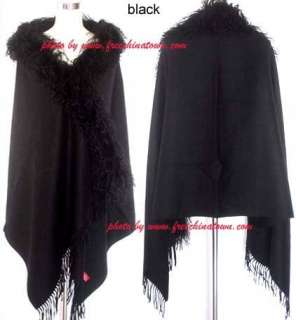 4ply 100% Pashmina Shawl Wool Long Wrap Sheep Fur Black  