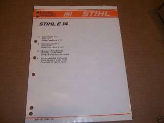 b1077) Stihl Chain Saw Parts Manual Model E14  