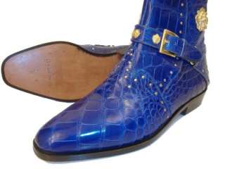   Mens ALLIGATOR CROCODILE Blue Dress Shoes Boots EU 38.5 / US 6   6.5 D