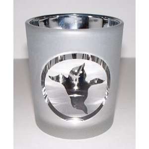 Twos Company   Halloween Frosted Glass Votive Candleholder, Silver 