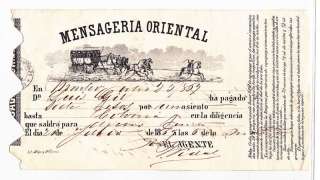 URUGUAY POST DILIGENCIA STAGECOACH PASENGER TICKET 1869  