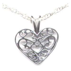  18 Filigree Heart Chain Necklace Sterling Silver Jewelry 