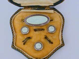 Antique Edwardian Art Deco Guilloche Enamel Sterling Studs Buttons Pin 