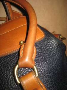DOONEY & BOURKE Vintage Rare Navy Tan Leather Boston Lock Satchel 