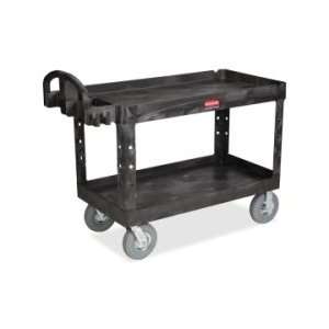  Rubbermaid Large Utility Cart with Lipped Shelf   Black 