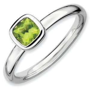   Silver Stackable Expressions Cushion Cut Peridot Ring Size 8 Jewelry