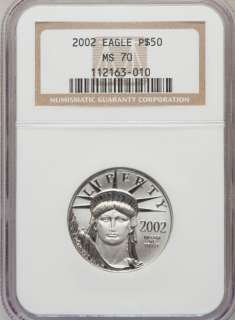 2002, NGC MS 70, $50 AMER. PLATINUM EAGLE (1/2 OZ) *PERFECT CONDITION 