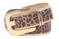 Leopard print straight strap with gold patent leather trimmed edge 