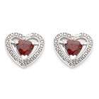   com 14K White Gold Heart Shaped Garnet and Diamond Earrings 0.007 cts