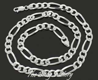 925 Sterling Silver Hip Hop Figaro Chain Mens Necklace  
