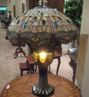 Yellow Dragon Fly Table Lamp Stained Glass Heavy Base  