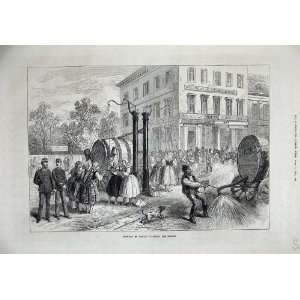  1873 Vienna Man Watering Streets Barrel Buildings Dogs 