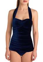 Bathing Beauty One Piece in Blue Velvet  Mod Retro Vintage Bathing 