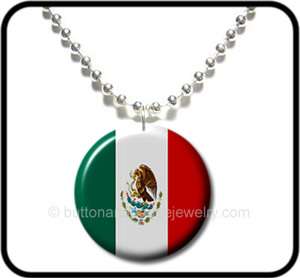 MEXICAN FLAG* Mexico National Flag Button NECKLACE  