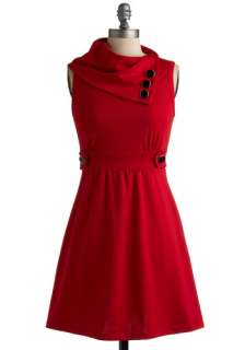 Coach Tour Dress in Rouge   Red, Solid, Buttons, A line, Sleeveless 