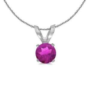    14k White Gold Round Pink Topaz Pendant with 18 Chain Jewelry