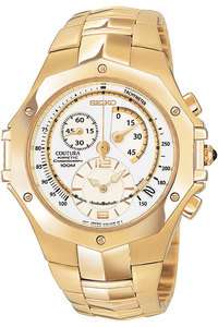 Seiko Gold Tone Stainless Steel Coutura Kinetic Chronograph Mens Watch 