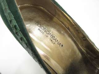 Dolce & Gabbana Green Snakeskin/Suede Black Bow Pointed Pumps 38 