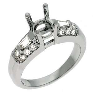   Single Baguette and Round Diamond Semi Mount Engagement Ring Jewelry