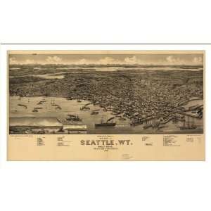  Historic Seattle, Washington, c. 1884 (L) Panoramic Map 