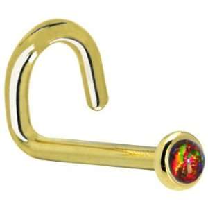   Yellow Gold 2mm Fire Red Synthetic Opal Left Nostril Screw   18 Gauge
