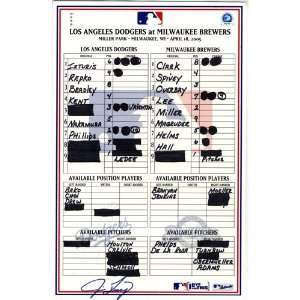  Brewers vs. Dodgers 4 18 2005 Game Used Lineup Card    Game 