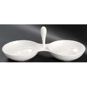  Lenox China Opal Innocence Carved 2 Part Condiment Server 