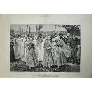   1879 Children Communion Dieppe France Ships Morris Art