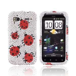  Red Ladybugs on Silver Gems Bling Hard Plastic Case Cover 