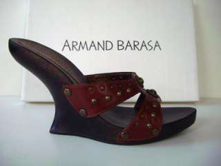 ARMAND BARASA Orange Leather Wedges Shoes Women Size 9  
