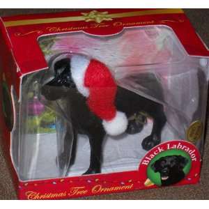  Black Labrador Christmas Tree Ornament wearing Santa Cap 