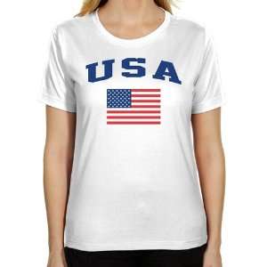  Olympics USA Ladies Flag Classic Fit T Shirt   White 