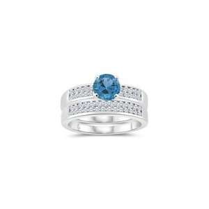   14 Cts Blue Topaz Matching Ring Set in 14K White Gold 8.0 Jewelry