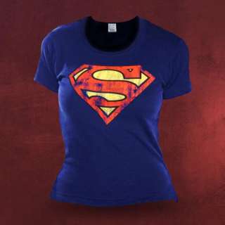 Damen Marken Girlie Shirt Superman Logo, Retro Print  