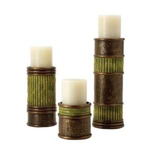   of 3 Unique Bamboo Earth Accent Pillar Candle Holders