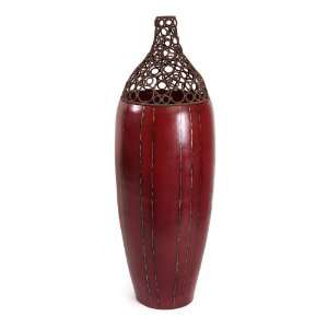   Unique Red Ceramic Vase with Removable Open Circle Design Lid Home