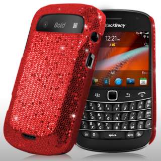 Red Sparkle Glitter Hard Case Cover For Blackberry Bold 9900/9930 