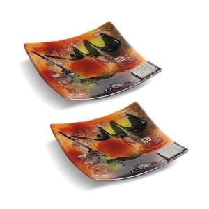 Out of this World Small Square Fused Glass Plate, Set of 2  