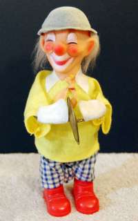 Vintage Wind Up Celluloid Clown with Cymbals  