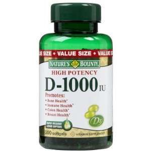  Natures Bounty  Vitamin D 1000 IU, 200 Softgels Health 