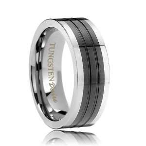  Austin Flat Ceramic Inlay Two Tone 8mm Tungsten Rings with 
