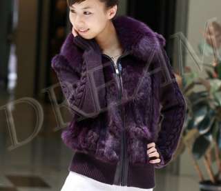   Purple Green Real Genuine Fox Rabbit fur pelt Fashion Sweater  