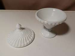 WESTMORELAND SWIRL AND BALL MILK GLASS COVERED CANDY DISH  