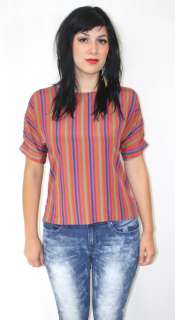   Disco STRIPED Day Glo Indie Draped MOD Bohemian Indie Dress Top Blouse