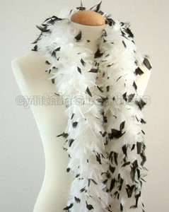45gm chandelle feather boa,White w/Black Tips,NEW  