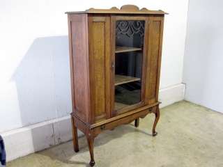 Antique Burl Walnut China Cabinet Or Bookcase w Glass  