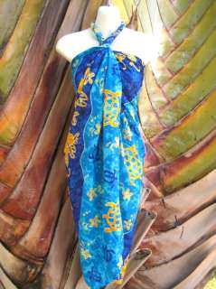 Sarong Blue Turtle/ Floral PLUS SIZE Coverup Wrap Dress  